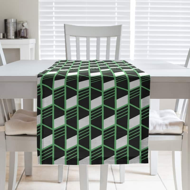 Classic Geometric Stripes Table Runner - 16 x 90 - Cotton Blend - Green