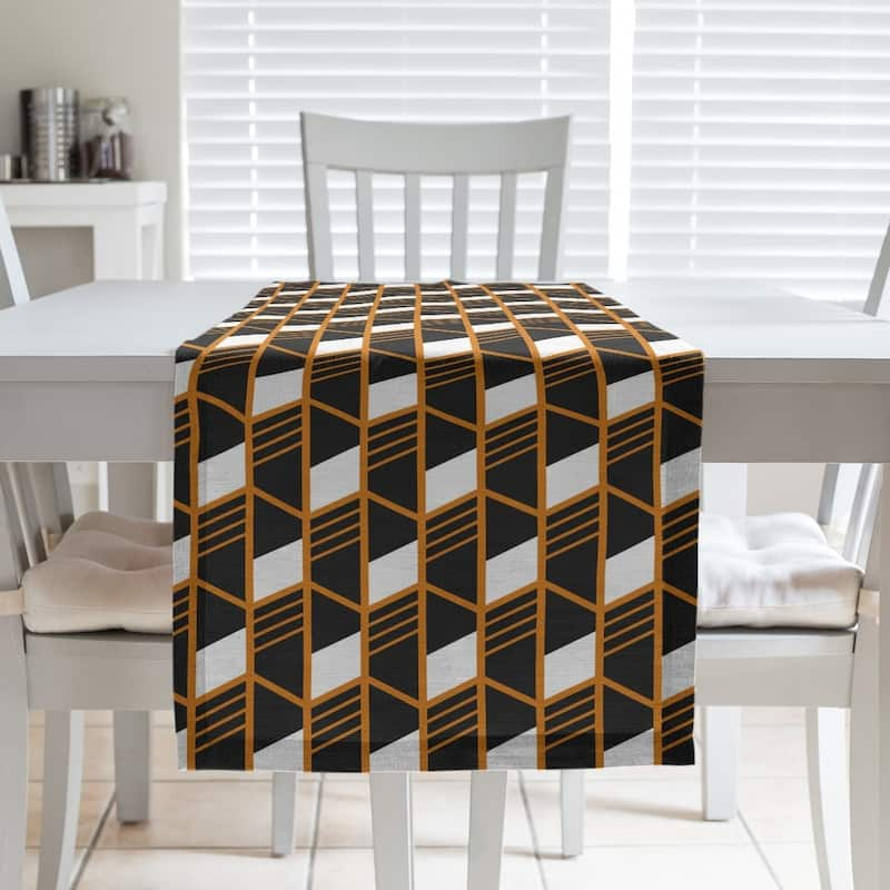 Classic Geometric Stripes Table Runner - 16 x 72 - Polyester - Orange