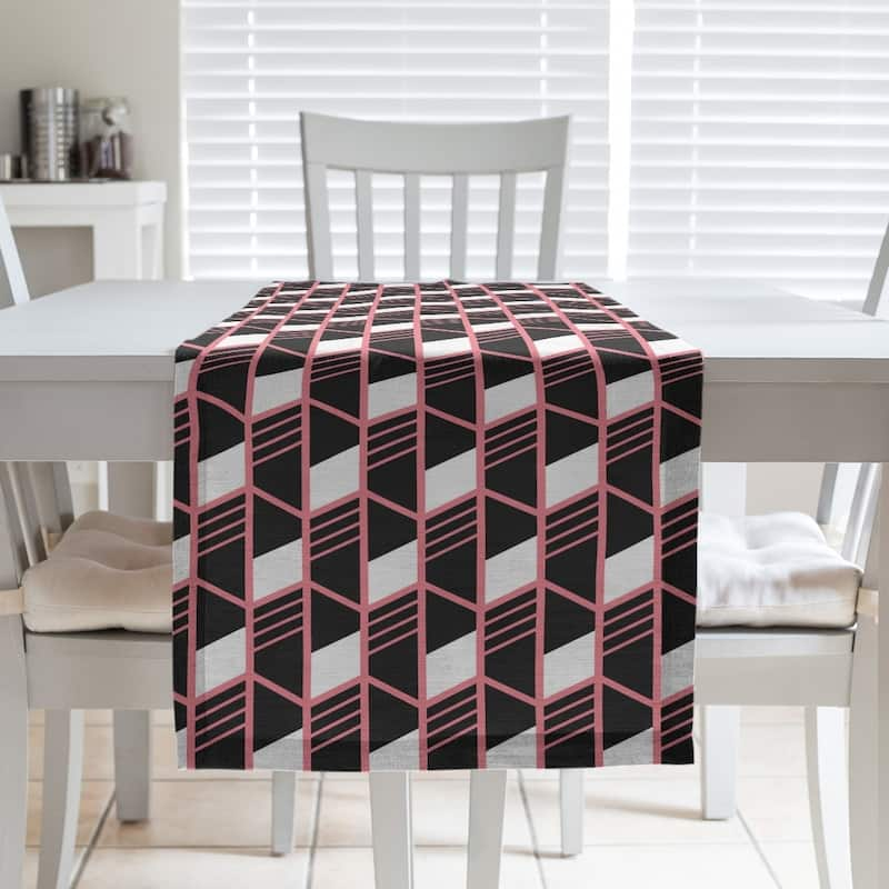 Classic Geometric Stripes Table Runner - 16 x 72 - Cotton Blend - Coral