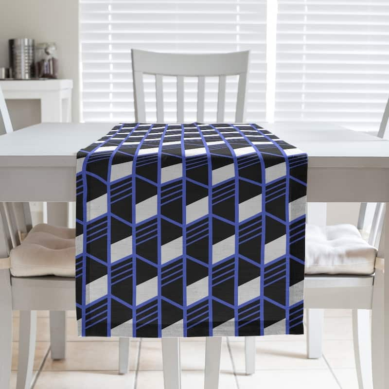 Classic Geometric Stripes Table Runner - 16 x 72 - Polyester - Blue