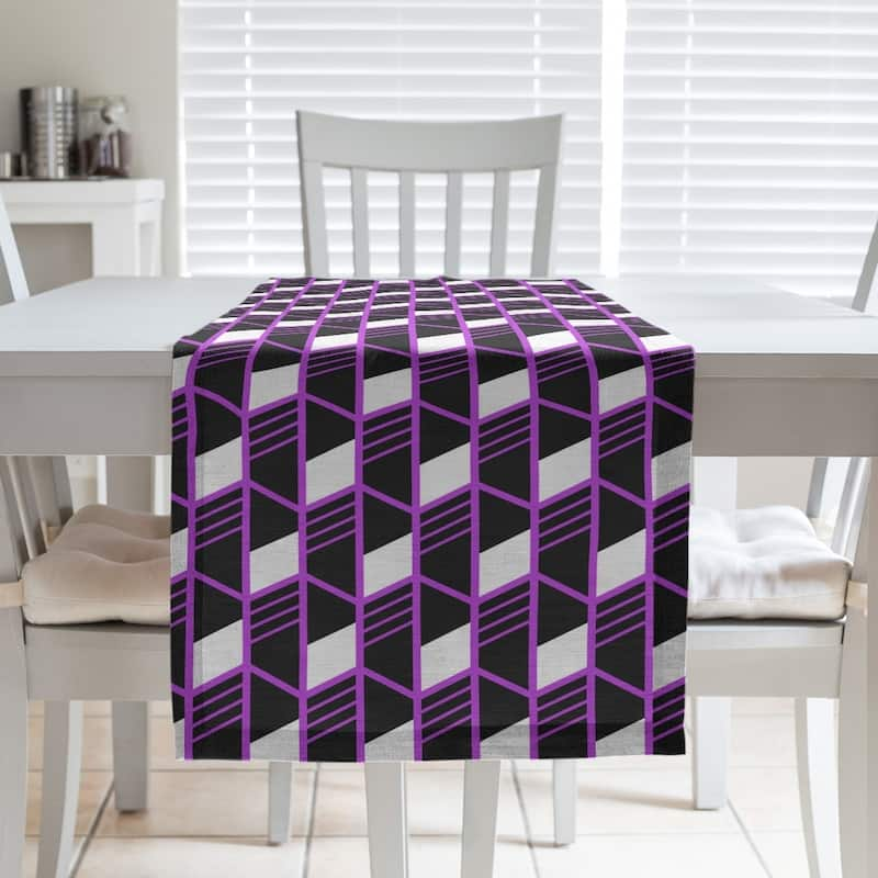 Classic Geometric Stripes Table Runner - 16 x 90 - Cotton Blend - Violet