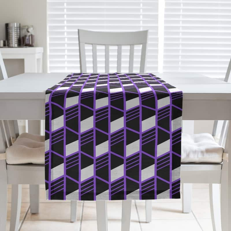 Classic Geometric Stripes Table Runner - 16 x 72 - Polyester - Purple