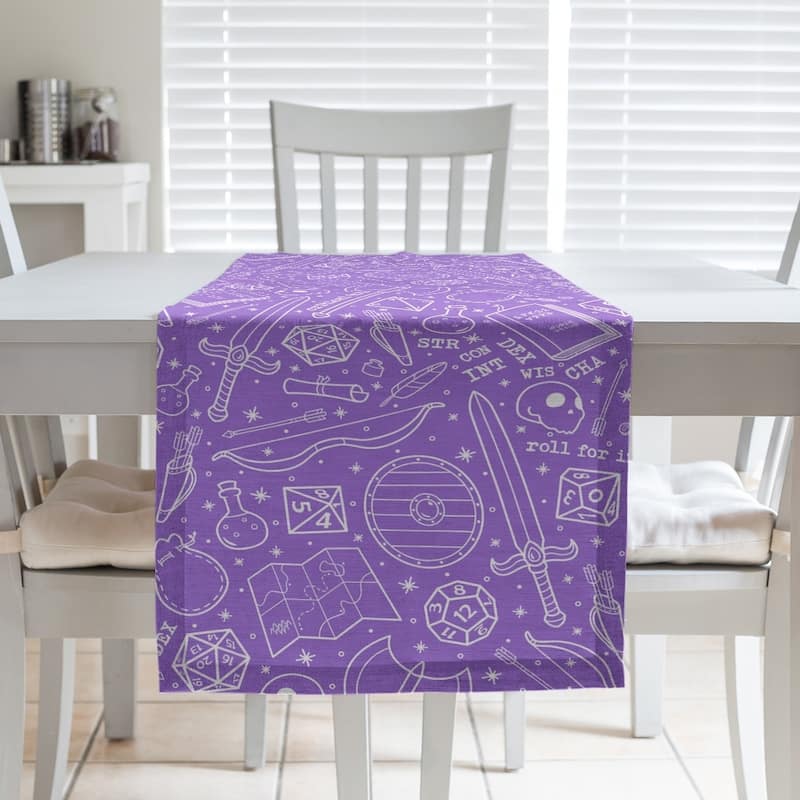 Classic RPG Pattern Table Runner - 16 x 90 - Cotton Blend - Purple & White