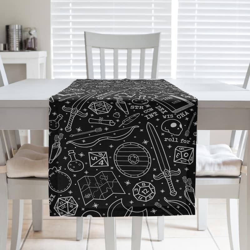 Classic RPG Pattern Table Runner - 16 x 72 - Polyester - Black & White