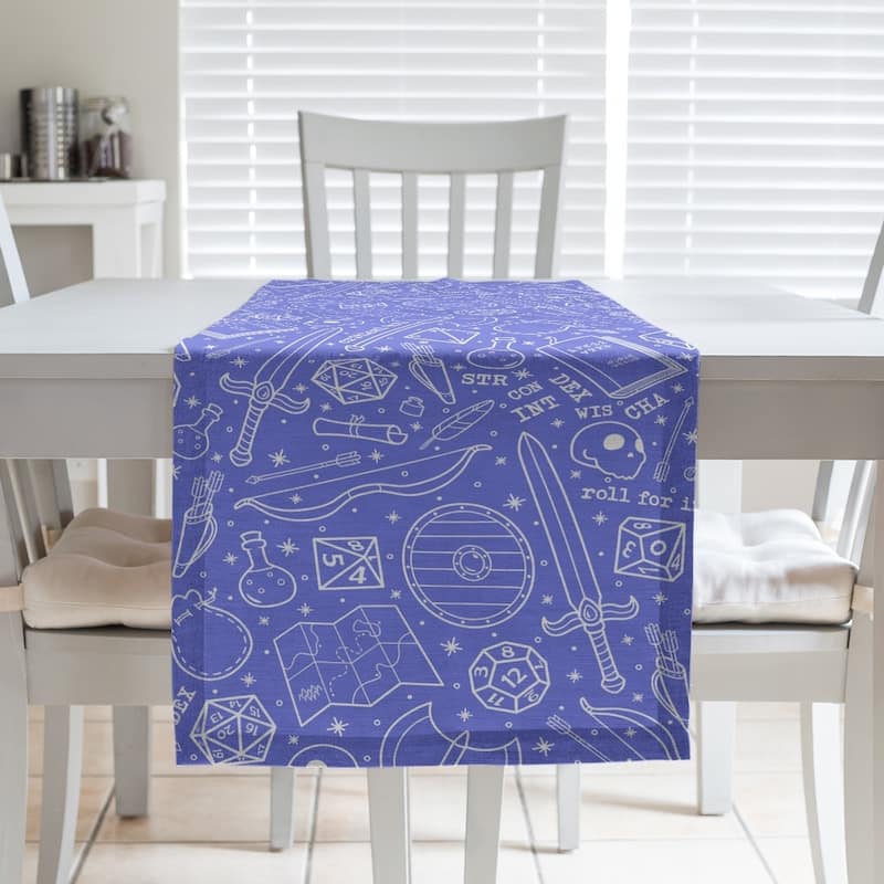 Classic RPG Pattern Table Runner - 16 x 90 - Cotton Blend - Blue & White