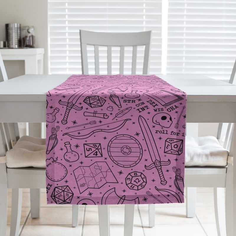 Classic RPG Pattern Table Runner - 16 x 90 - Cotton Blend - Pink & Black