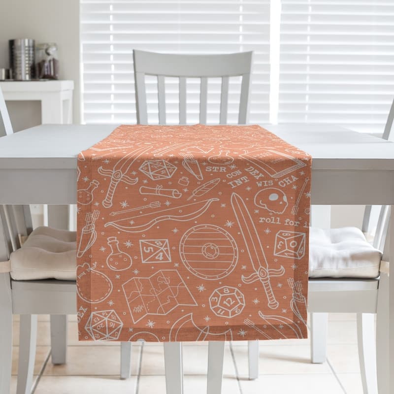 Classic RPG Pattern Table Runner - 16 x 90 - Polyester - Orange & White