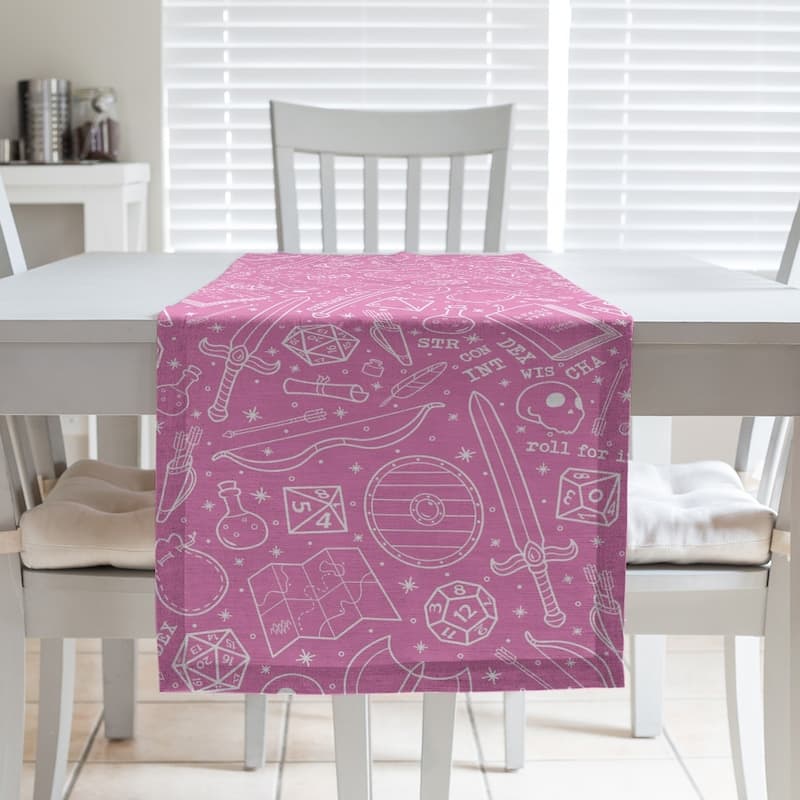 Classic RPG Pattern Table Runner - 16 x 90 - Cotton Blend - Pink & White