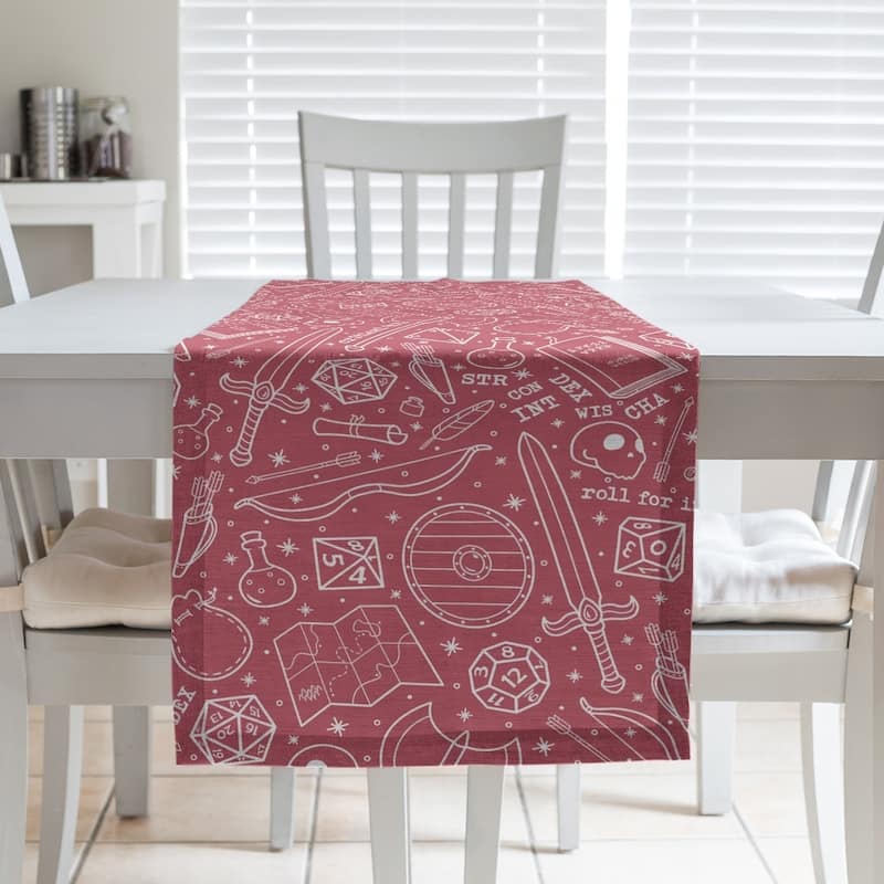 Classic RPG Pattern Table Runner - 16 x 90 - Polyester - Red & White