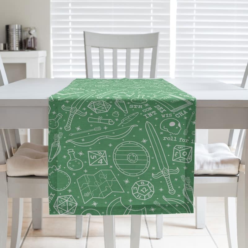 Classic RPG Pattern Table Runner - 16 x 72 - Cotton Blend - Green & White