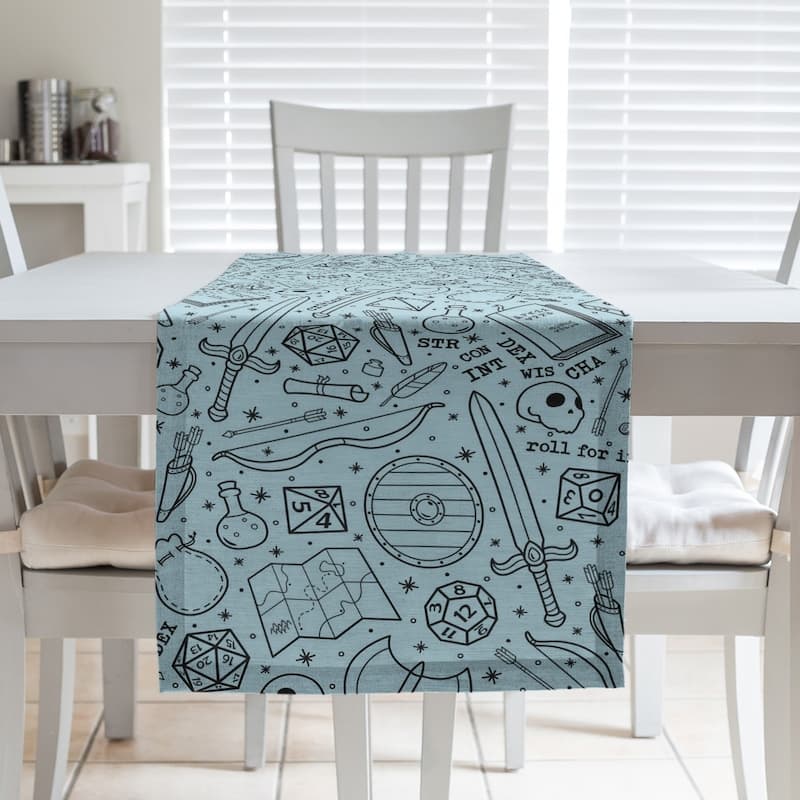 Classic RPG Pattern Table Runner - 16 x 72 - Cotton Blend - Blue & Black