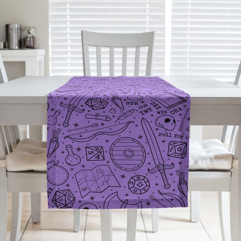 Classic RPG Pattern Table Runner - 16 x 72 - Cotton Blend - Purple & Black