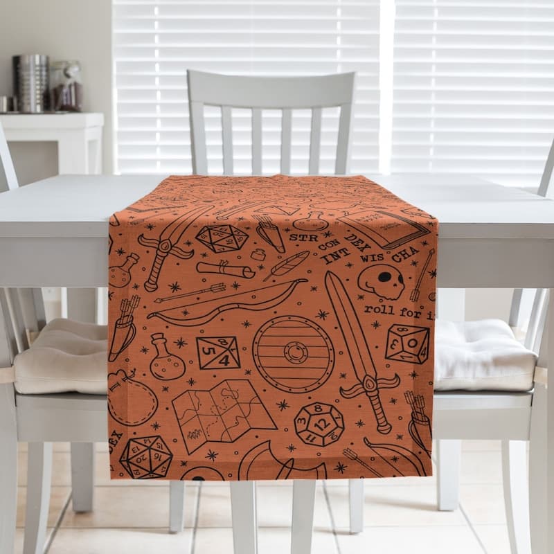 Classic RPG Pattern Table Runner - 16 x 90 - Polyester - Orange & Black