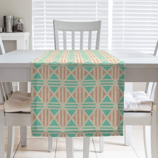 slide 1 of 16, Full Color Lined Diamonds Table Runner 16 x 72 - Cotton Blend - Teal & Orange