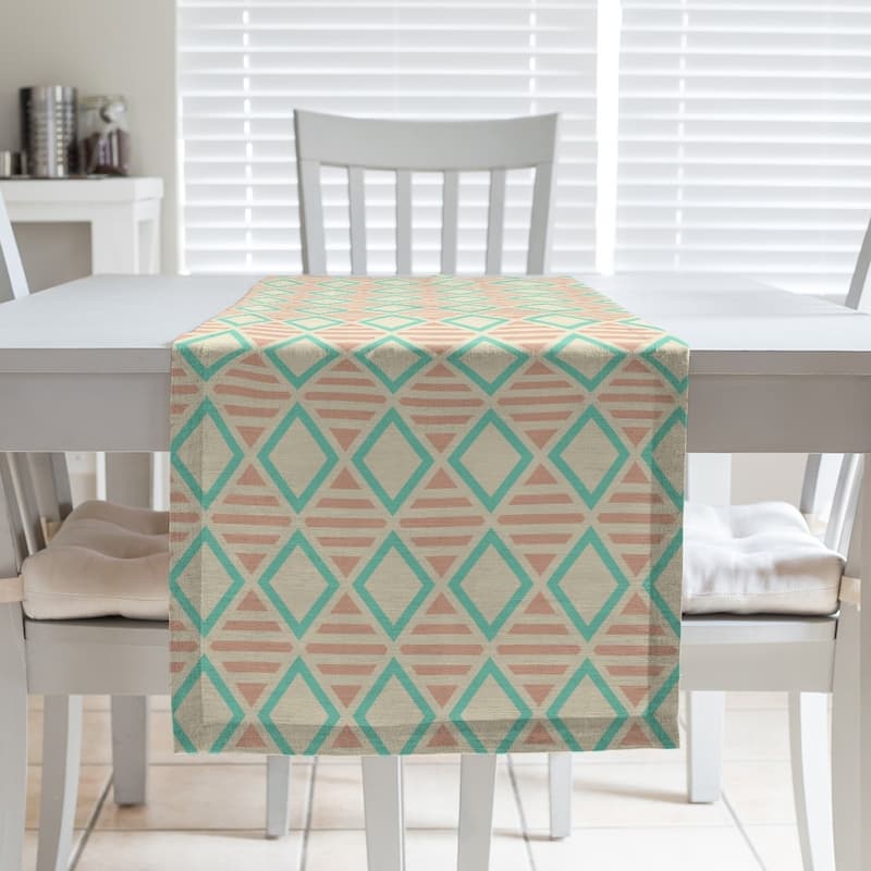 Full Color Geometric Diamonds Table Runner - 16 x 90 - Polyester - Pink & Green