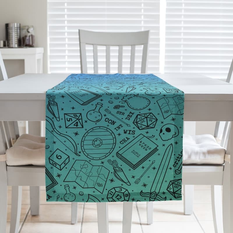 Ombre RPG Pattern Table Runner - 16 x 72 - Cotton Blend - Green & Blue with Black