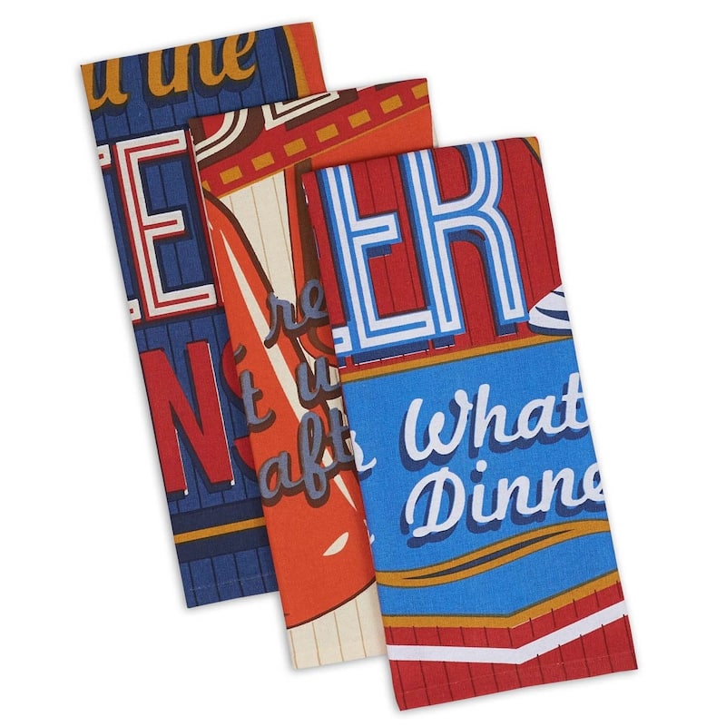 DII Summer Celebration Embellished Dishtowel (Set of 4) - Set of 3 - Retro Beer