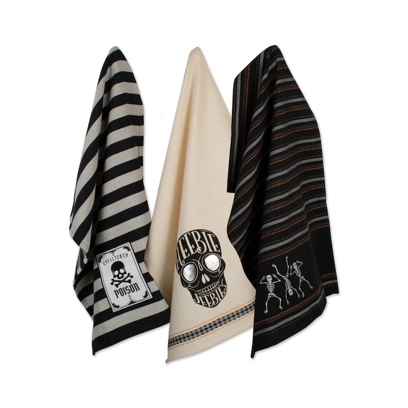 DII Assorted Halloween Embellished Dishtowel (Set of 3) - Set of 3 - Skeleton