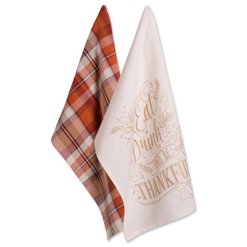DII Assorted Fall Embroidered Dishtowel (Set of 3) - Be Thankful Plaid