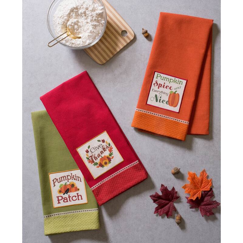 DII Assorted Fall Embroidered Dishtowel (Set of 3)