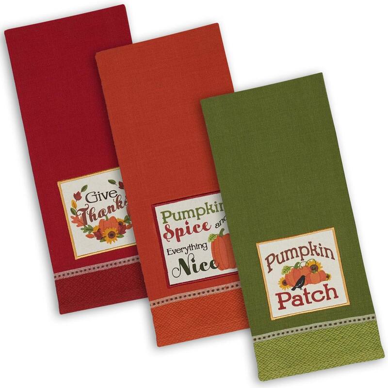 DII Assorted Fall Embroidered Dishtowel (Set of 3) - Country Pumpkin