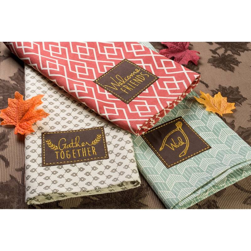 DII Assorted Fall Embroidered Dishtowel (Set of 3)