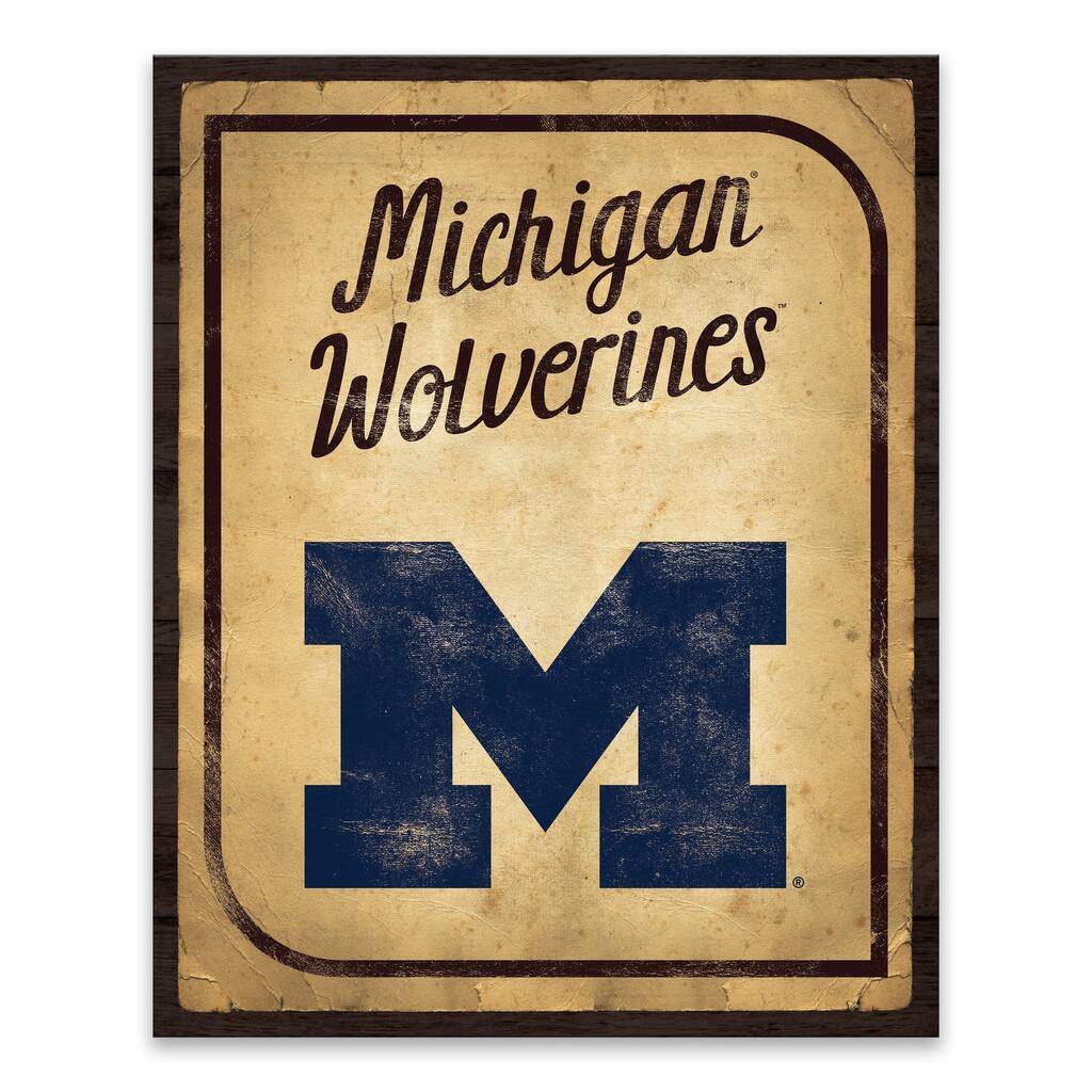 Michigan Wolverines Vintage Card Printed Canvas