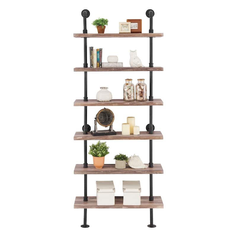 Danya B. Industrial Pipe Wall Ladder Shelving Unit in Distressed Wood
