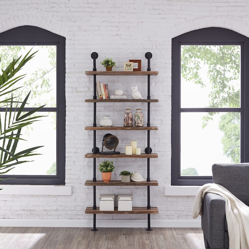 Danya B. Industrial Pipe Wall Ladder Shelving Unit in Distressed Wood