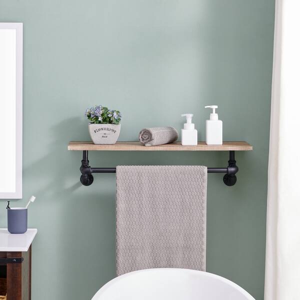 Danya B Wall Pipe Towel Rack With Shelf In Distressed Wood 28531021 Danya B Wall Pipe Towel Rack