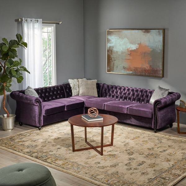 Amberside 6 Seater Velvet Tufted Chesterfield Sectional by Christopher Knight Home. Opens flyout.
