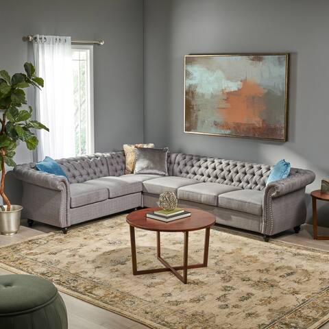 Amberside 6 Seater Fabric Tufted Chesterfield Sectional by Christopher Knight Home