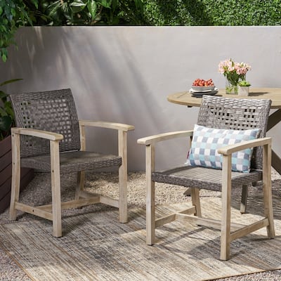 Hampton Outdoor Acacia Wood and Wicker Dining Chair (Set of 2) by Christopher Knight Home