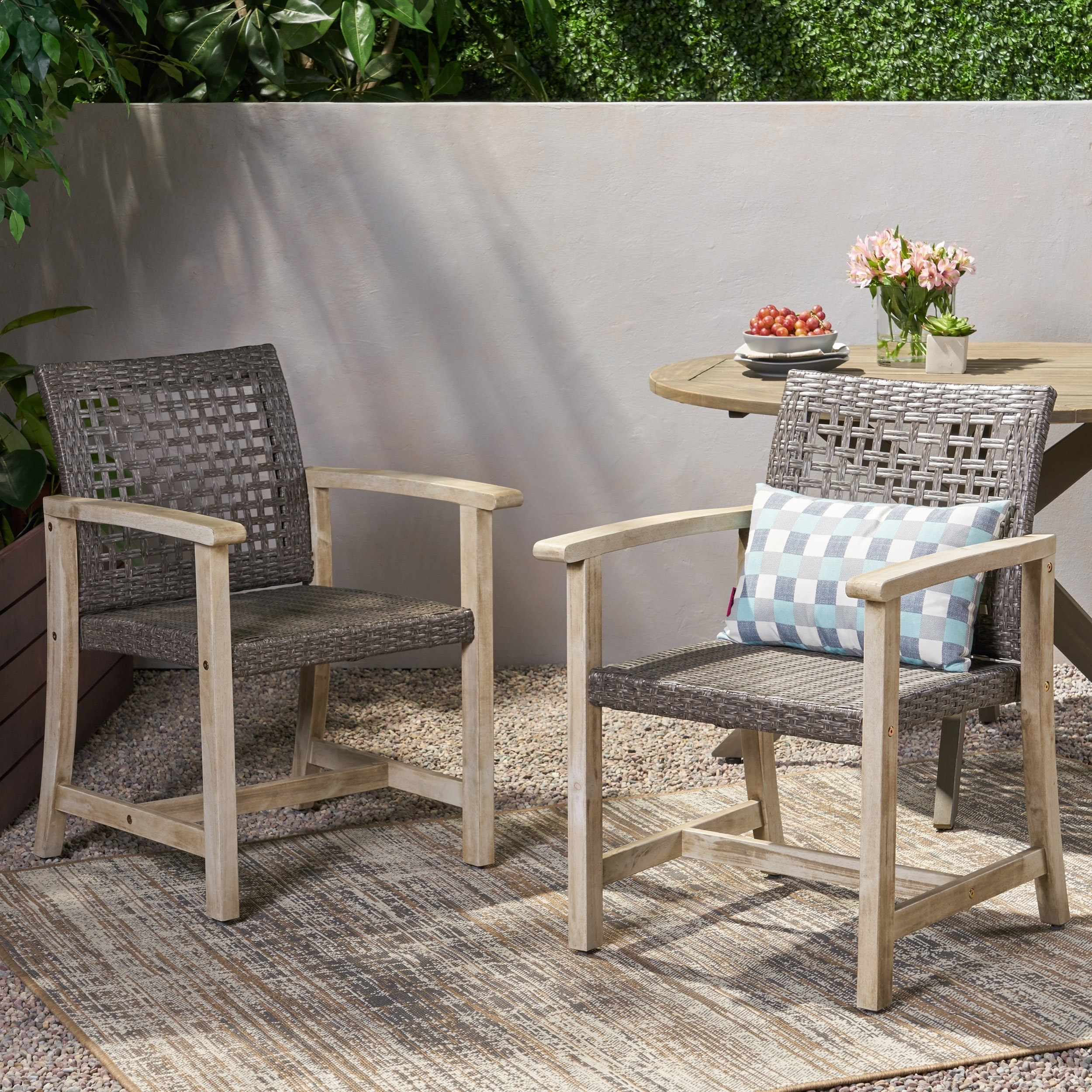 Hampton Outdoor Acacia Wood and Wicker Dining Chair (Set of 2) by Christopher Knight Home