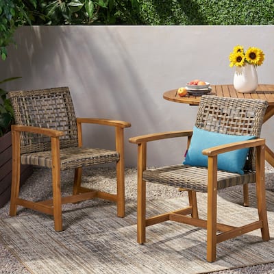 Hampton Outdoor Acacia Wood and Wicker Dining Chair (Set of 2) by Christopher Knight Home
