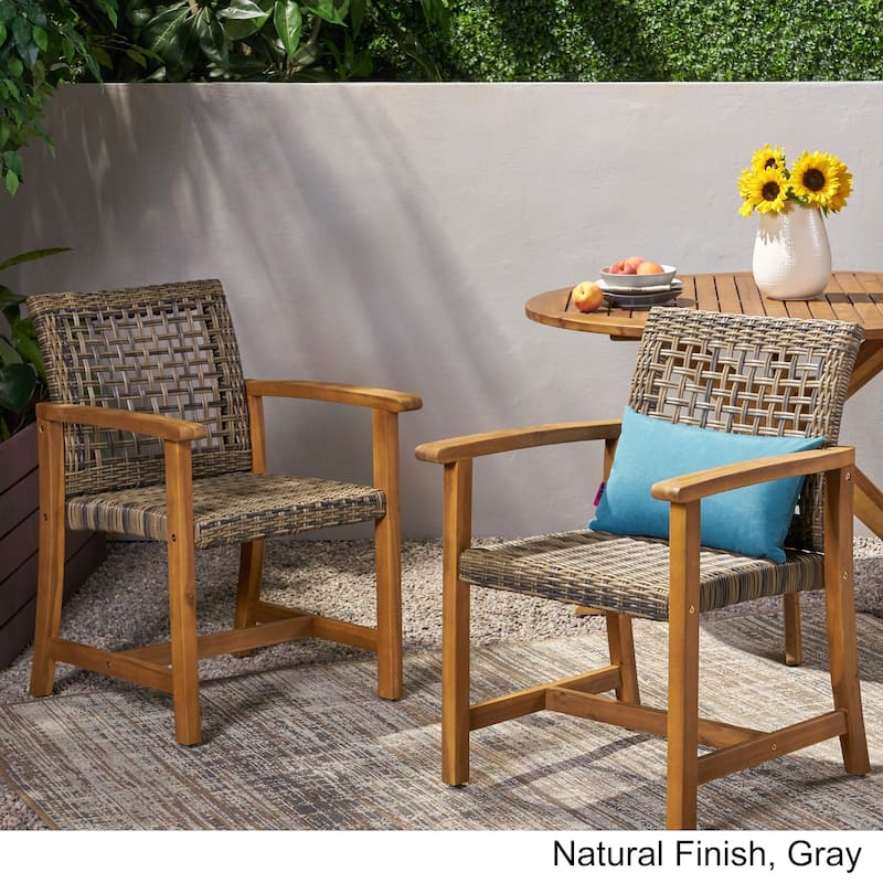 Hampton Outdoor Acacia Wood and Wicker Dining Chair (Set of 2) by Christopher Knight Home