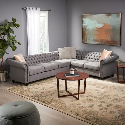 Amberside 6 Seater Fabric Tufted Chesterfield Sectional by Christopher Knight Home