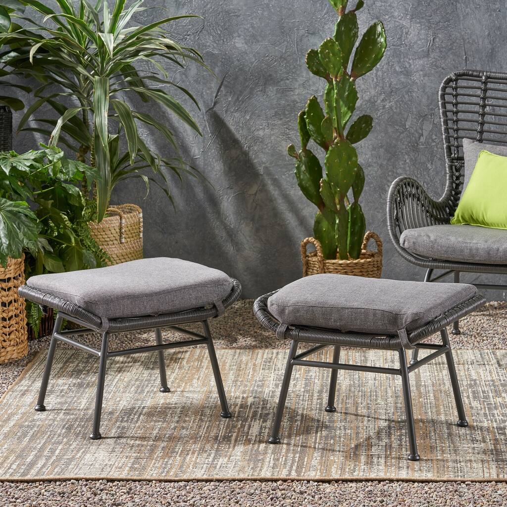 Montana Outdoor Modern Boho Wicker Ottoman (Set of 2) by Christopher Knight Home