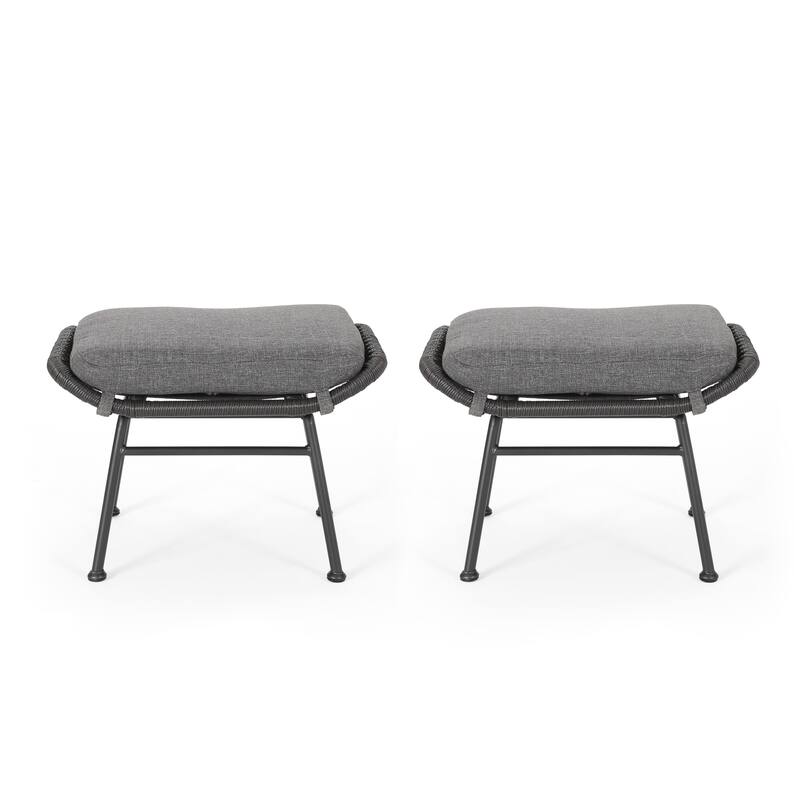Montana Outdoor Modern Boho Wicker Ottoman (Set of 2) by Christopher Knight Home - Gray+Dark Gray+Black