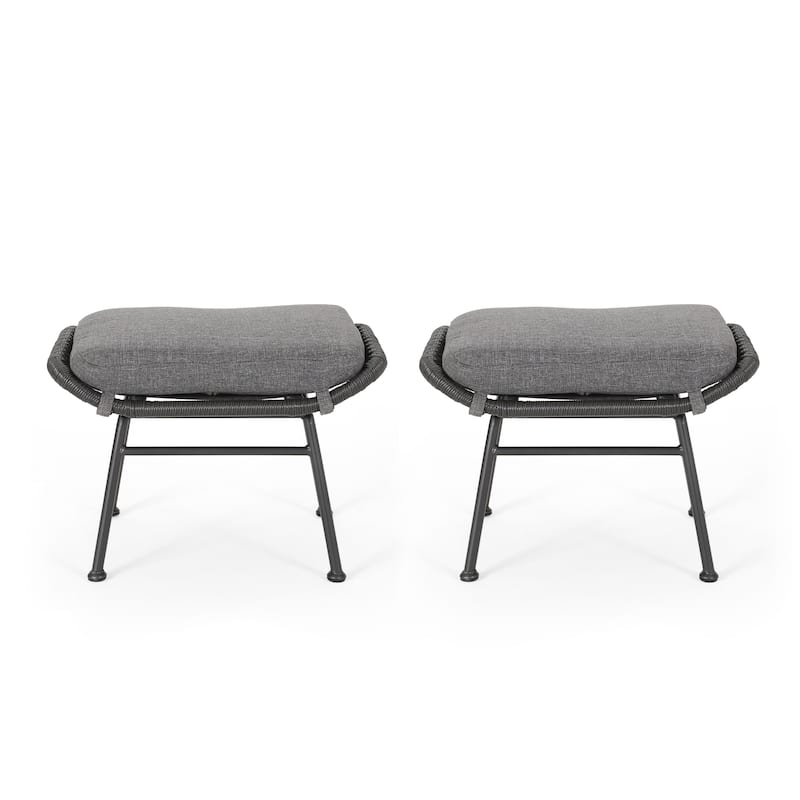 Montana Outdoor Modern Boho Wicker Ottoman (Set of 2) by Christopher Knight Home - Gray+Dark Gray+Black