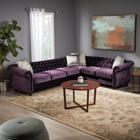 Amberside 6 Seater Velvet Tufted Chesterfield Sectional by Christopher Knight Home