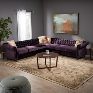 Amberside 7 Seater Velvet Tufted Chesterfield Sectional by Christopher Knight Home