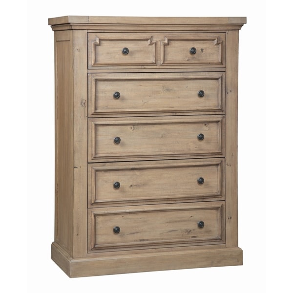 Wooden Dresser with Five Spacious Drawers and Metal Knobs, Brown