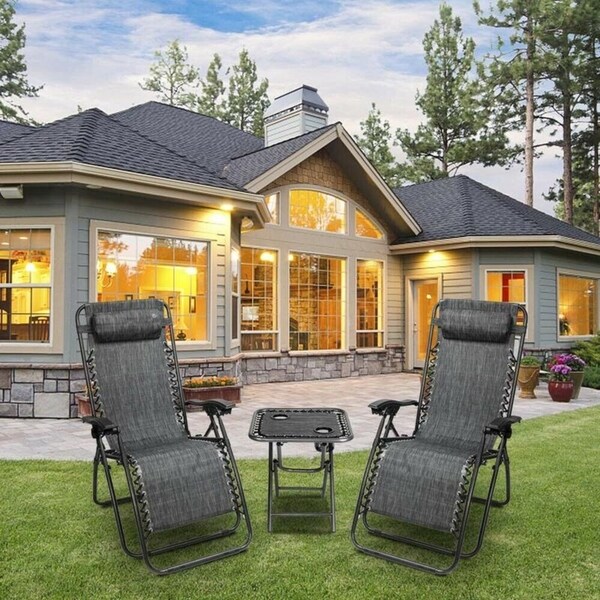 3 PCS Zero Gravity Chair Patio Chaise Lounge Chairs Table Chair Set Recliner