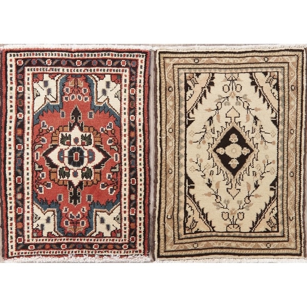 Set of 2 Vintage Hamedan Oriental Hand Knotted Wool Persian Rug - 2'3" x 1'8" Square