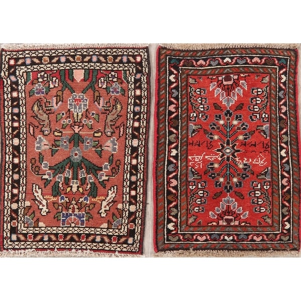 Set of 2 Vintage Hamedan Oriental Hand Knotted Wool Persian Rug - 2'2" x 1'7" Square