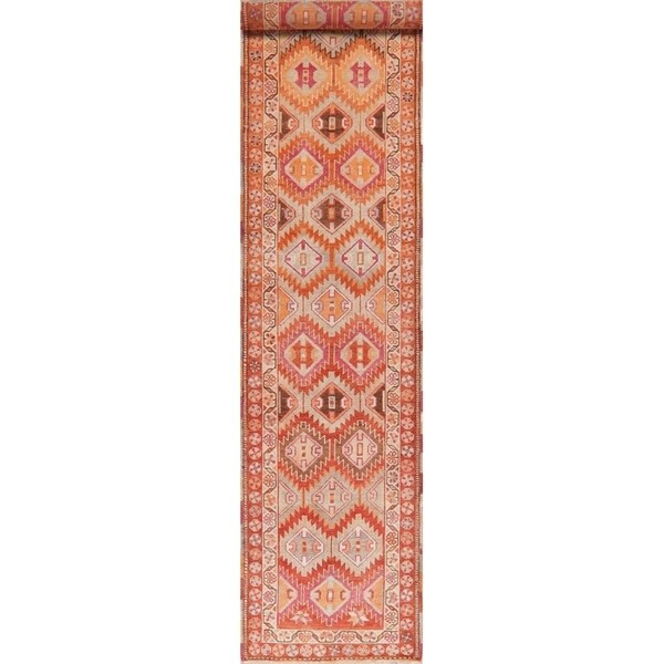 Vintage Vegetable Dye Oushak Oriental Hand Knotted Wool Turkish Rug - 14'10" x 3'0" Runner