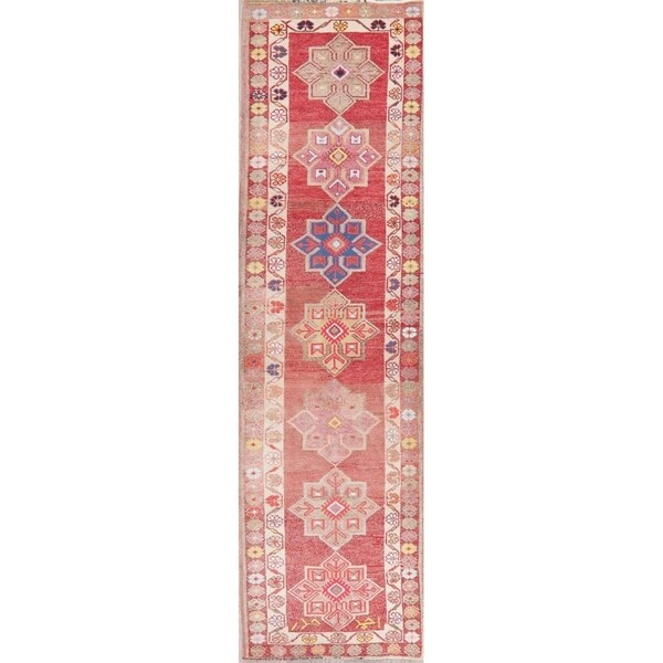 Vintage Vegetable Dye Oushak Oriental Hand Knotted Wool Turkish Rug - 10'9" x 3'0" Runner