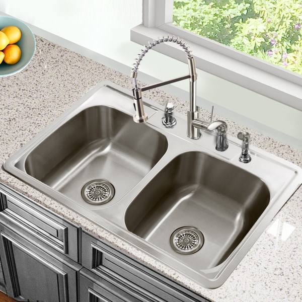 33 Inch DropIn Stainless Steel Double Bowl Kitchen Sink 33 x 22 x 8