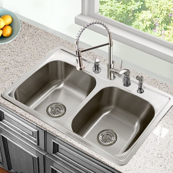 Shop 33 Inch Drop In Stainless Steel Double Bowl Kitchen Sink 33